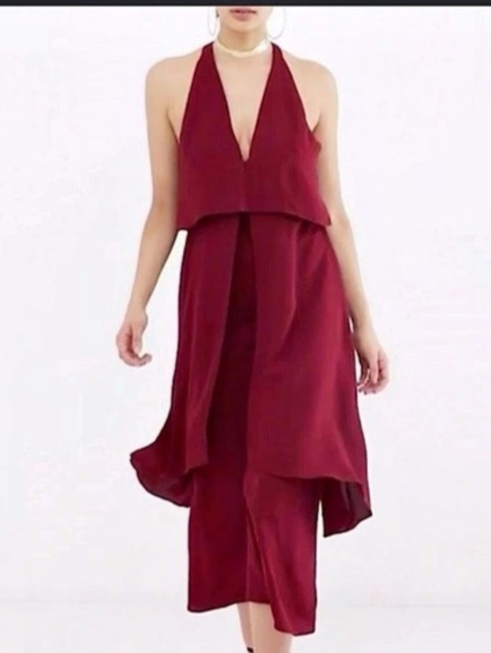 ASOS Layered Jumpsuit in Red & Burgundy